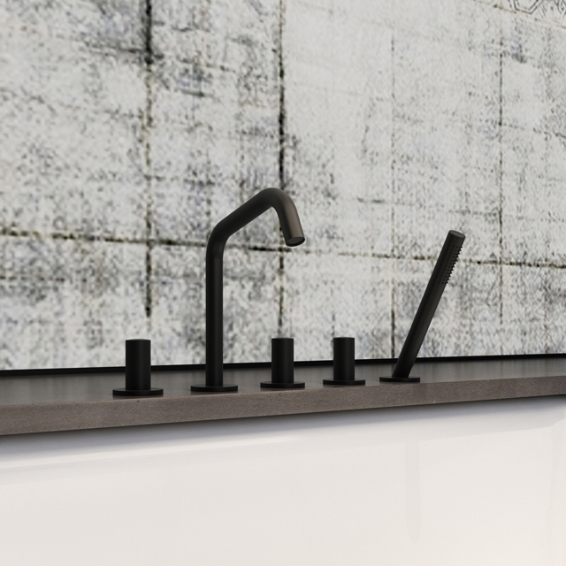 Grifo de bañera negro mate de 5 orificios con auricular extraíble